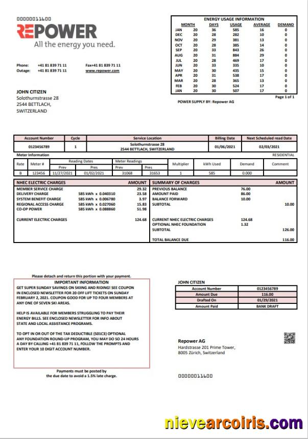 Switzerland Repower AG utility bill